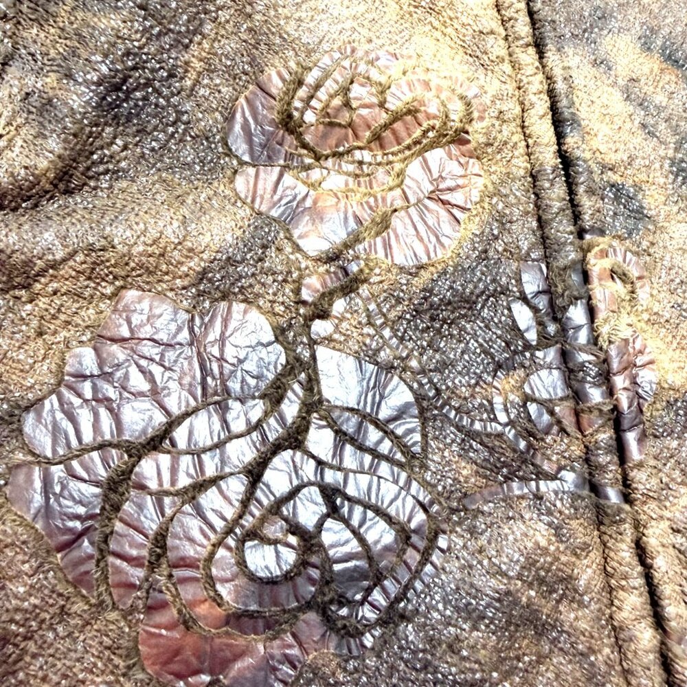 True Grit Brown Floral Rose Brown Faux Fur Jacket Size Large - Picture 12 of 14